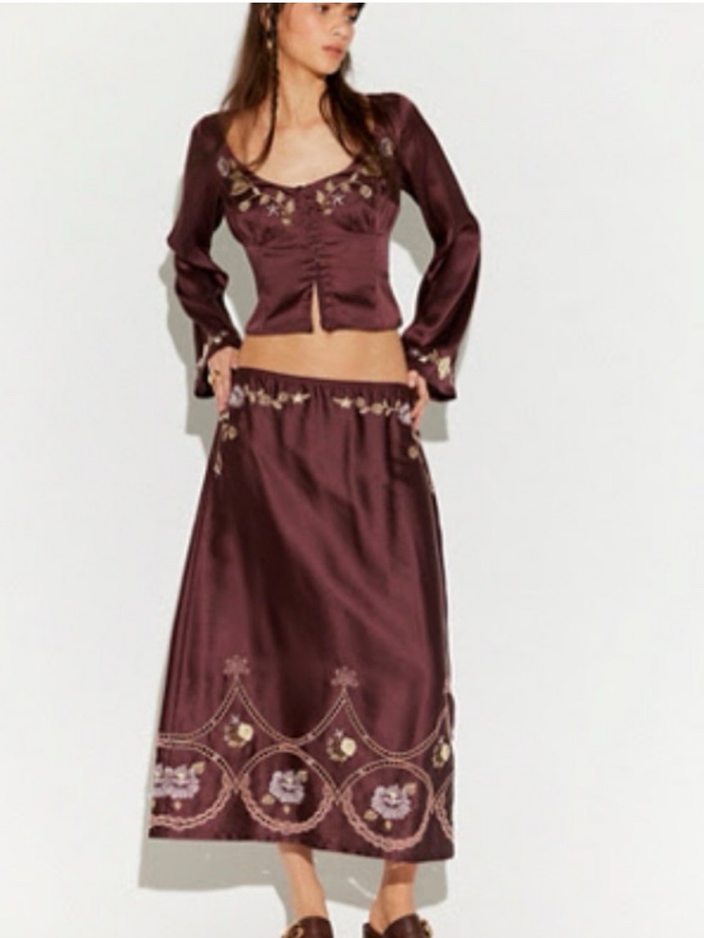 NWT retail $228 size M #FreePeople. “Autumn Bloom Midi Skirt Set”.